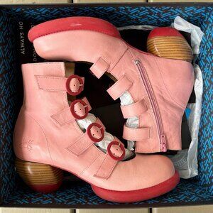 John Fluevog Huysmans – Go Groovy Multi-Strap Ankle Boots (Pink, Size 8)